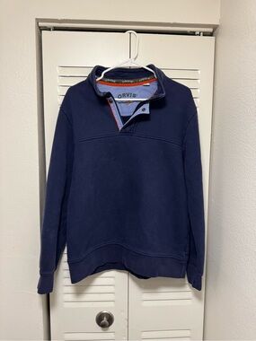 Orvis Men's Navy Zip-Style Quarter-Snap Sweater with Light Blue Trim